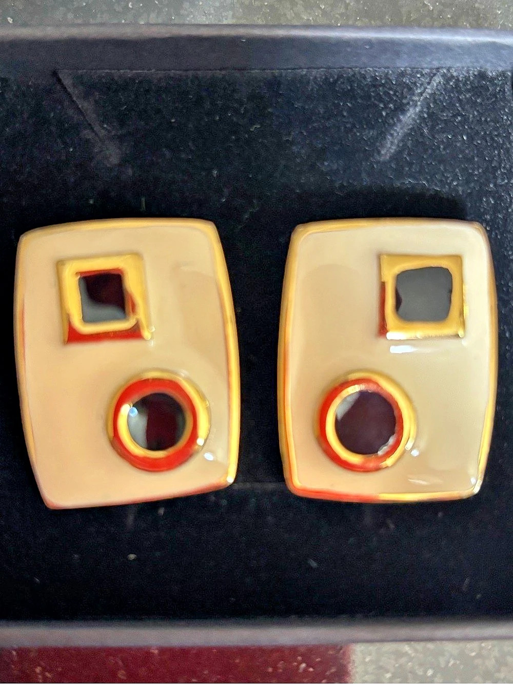 Geometric Gold-Tone Post Earrings Like New